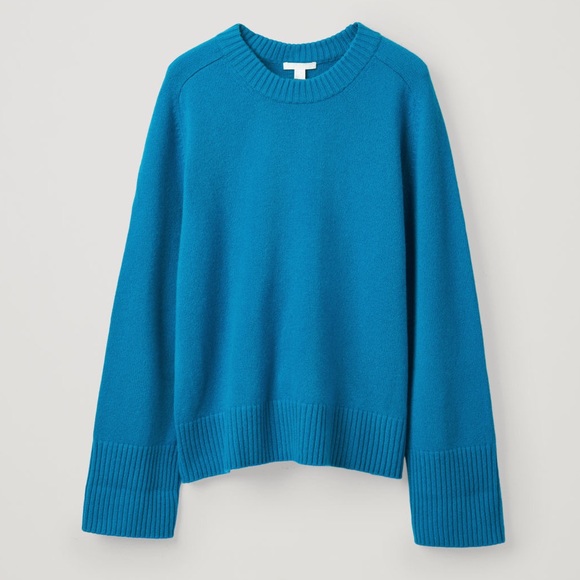 COS Bright Blue 100% Cashmere Oversized Pullover Sweater Turquoise Size Small S - Picture 1 of 8